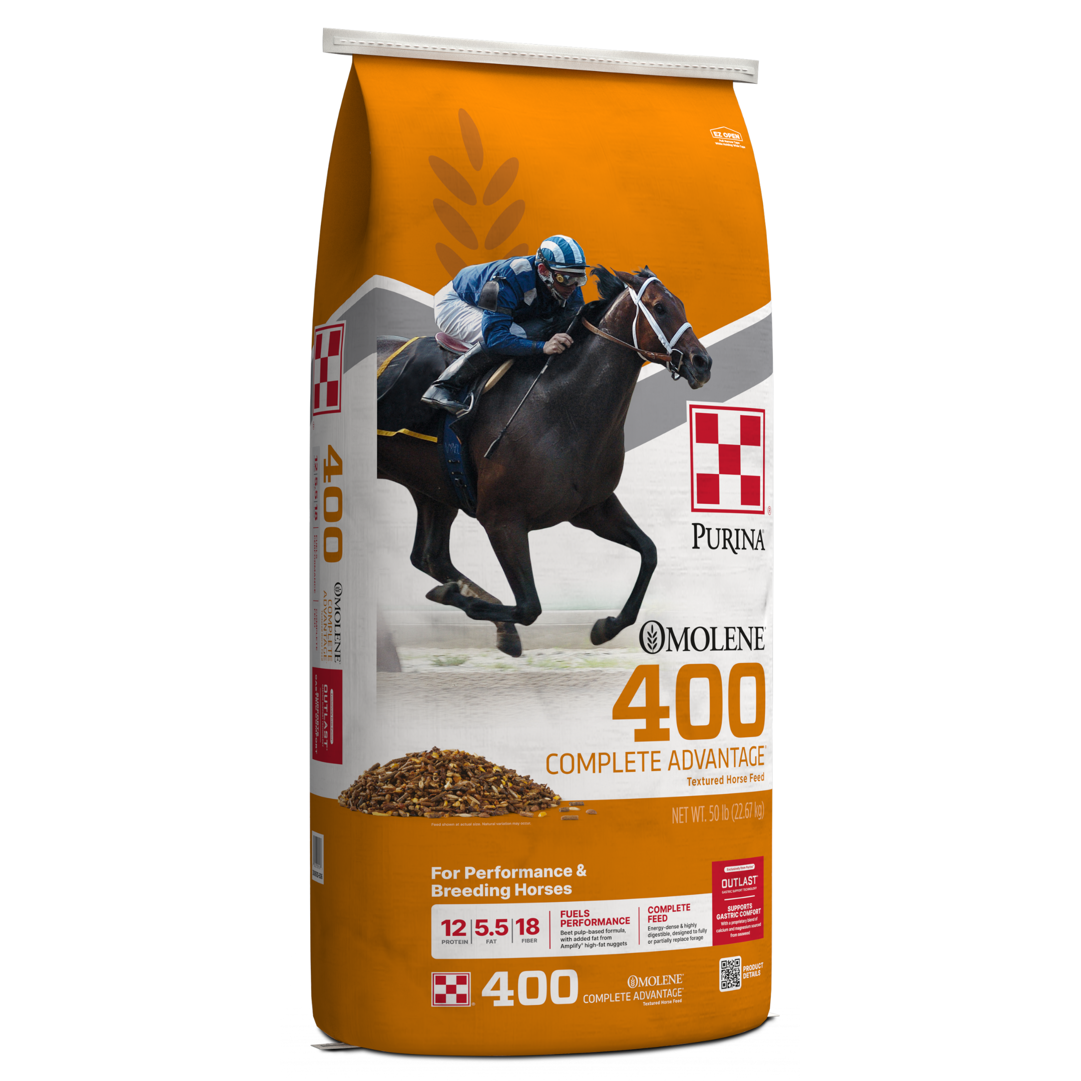 Purina Omolene #400 Horse Feed 50-lb bag. Golden Feed Bag.