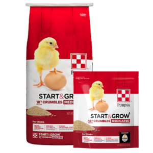 Purina Start & Grow Medicated Chick Starter with AMP .0125 Purina Start and Grow Crumbles 25-lb bag.