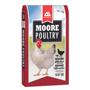 Moore Poultry Hen Scratch 50-lb Moore Poultry Hen Scratch. Red and white 50-lb poultry feed bag.