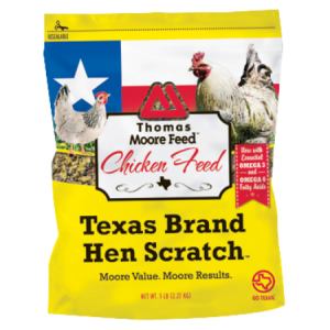 Moore Texas Brand Hen Scratch 5-lb Moore Texas Brand Hen Scratch. Yellow 5-lb pouch bag.