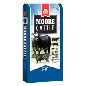 12% All Natural Cubes. Thomas Moore Cattle Feeds. Blue feed bag.