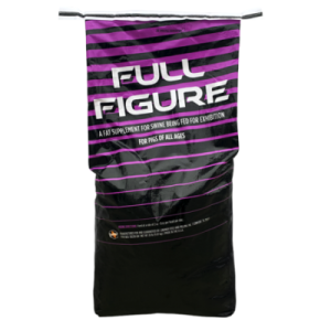 Lindner Full Figure Show Feed. Purple and black 50-lb feed bag.