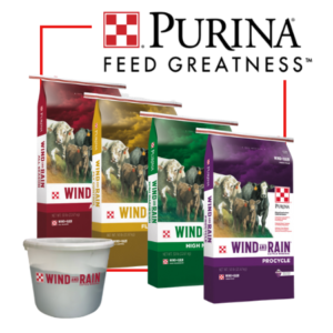 Purina Feed Greatness. Wind and Rain Cattle minerals.