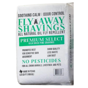 Fly Away Shavings bale in white plastic.